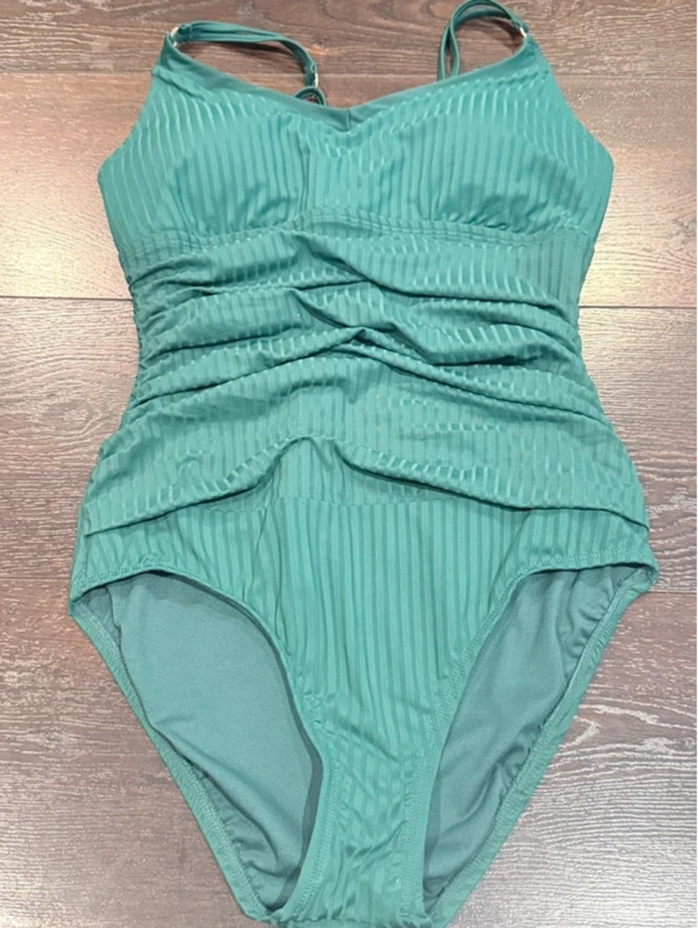 Ellen Tracy Teal Green Ruched One-Piece Swimsuit Size Large H17